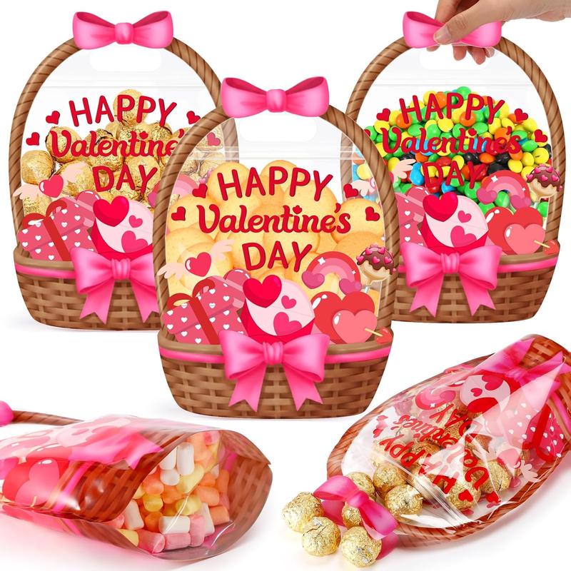 Easter Goodie Bags Plastic Candy Gift Bags with Handle Bunny Chick Pattern Transparent Treat Bags