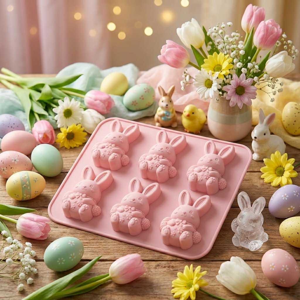 🐰Cute Easter Bunny Silicone Mold – 6-Cavity 3D Ice Cube & Dessert Mold🧊