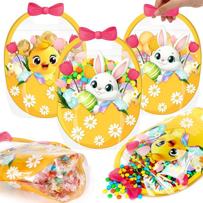 Easter Goodie Bags Plastic Candy Gift Bags with Handle Bunny Chick Pattern Transparent Treat Bags
