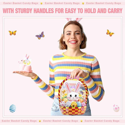 Easter Goodie Bags Plastic Candy Gift Bags with Handle Bunny Chick Pattern Transparent Treat Bags