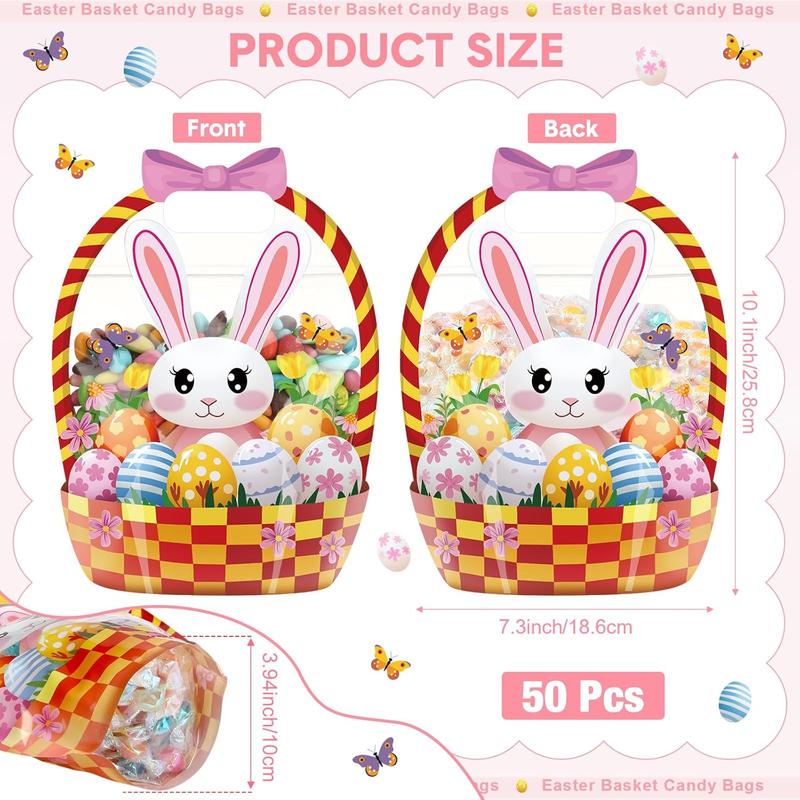 Easter Goodie Bags Plastic Candy Gift Bags with Handle Bunny Chick Pattern Transparent Treat Bags