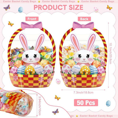 Easter Goodie Bags Plastic Candy Gift Bags with Handle Bunny Chick Pattern Transparent Treat Bags
