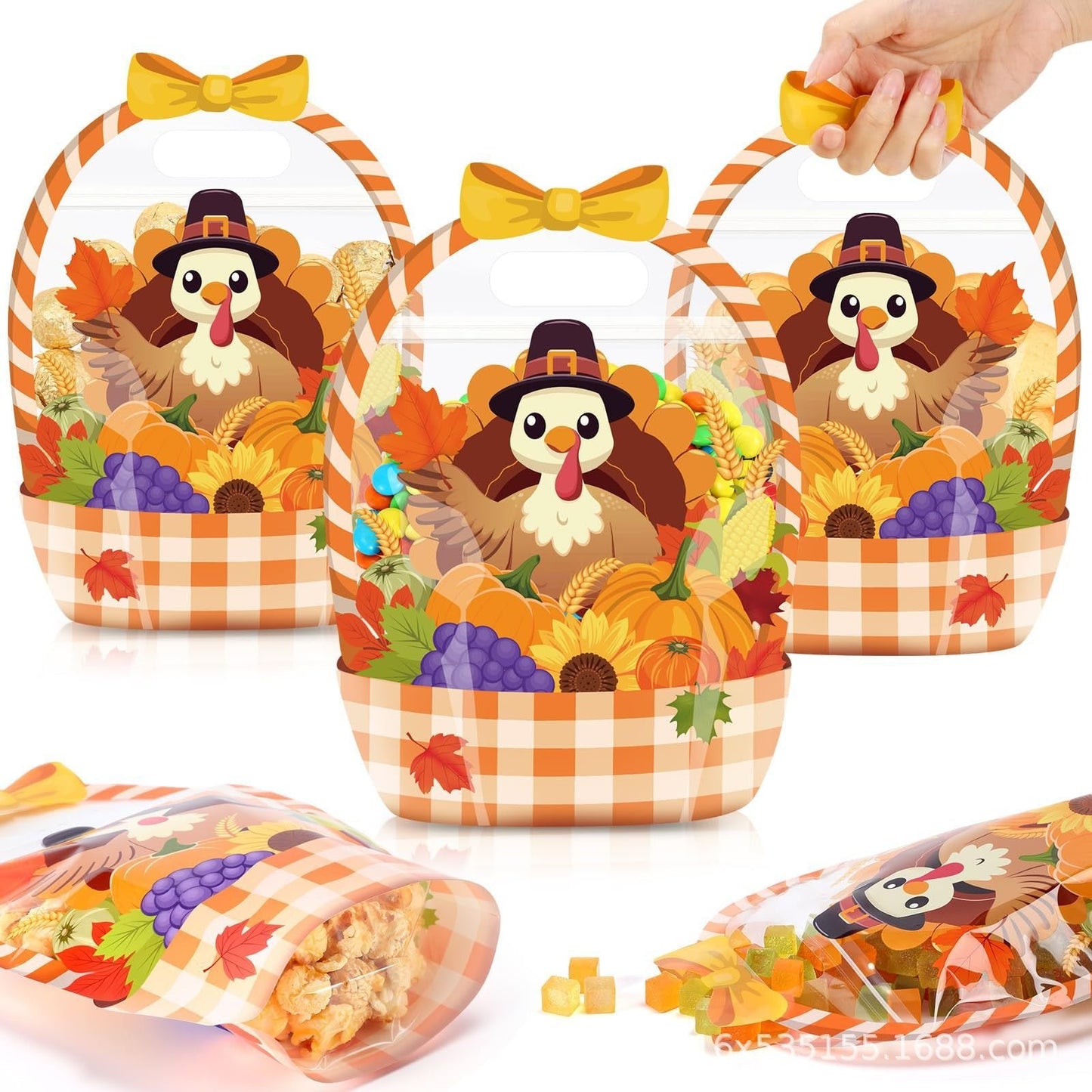 Easter Goodie Bags Plastic Candy Gift Bags with Handle Bunny Chick Pattern Transparent Treat Bags