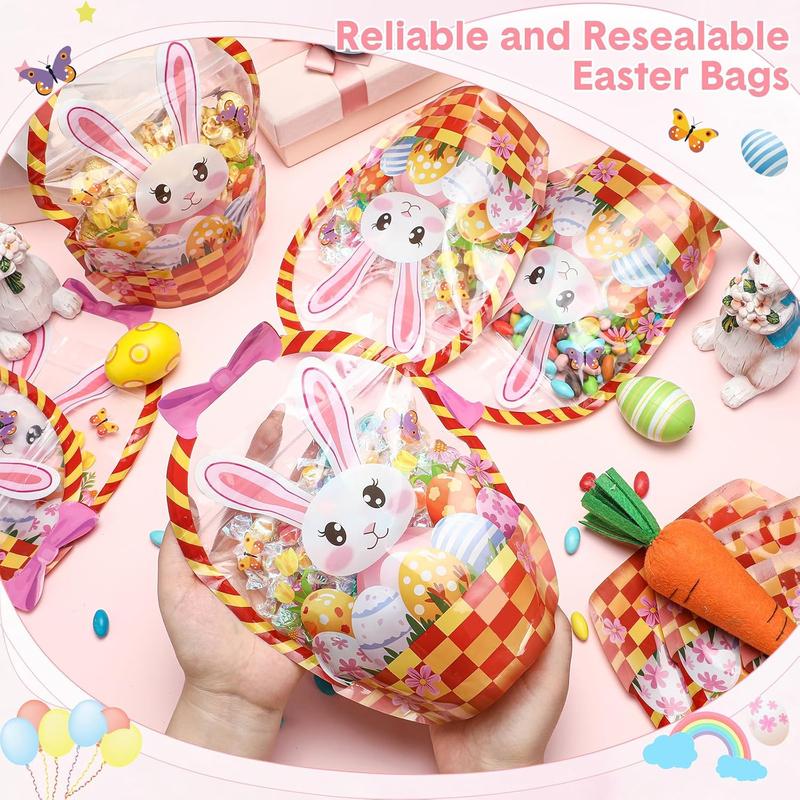 Easter Goodie Bags Plastic Candy Gift Bags with Handle Bunny Chick Pattern Transparent Treat Bags